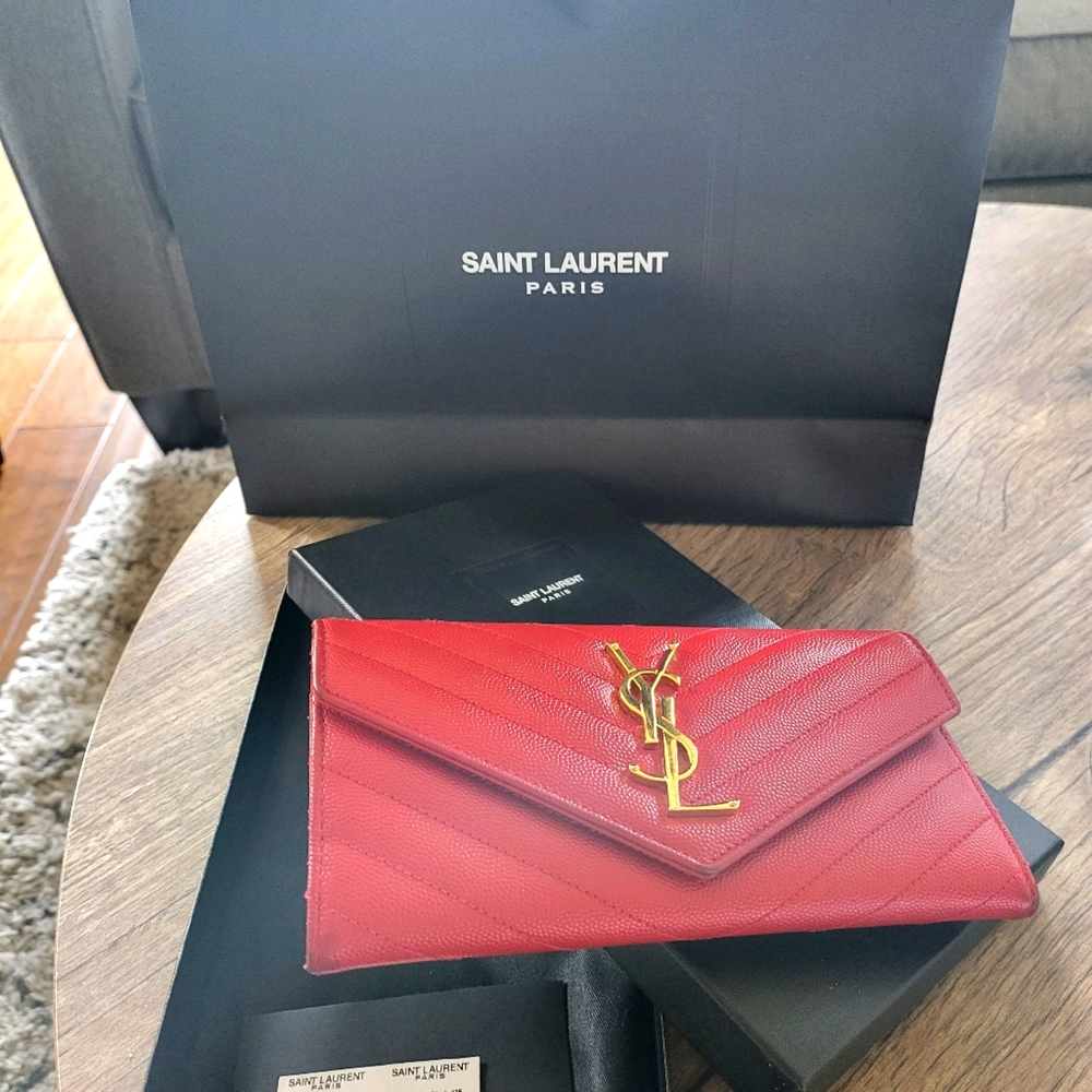 *Authentic* Ysl Flap Wallet In Red - image 3